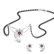 Flower-Design-Diamond-Mangalsutra-And-Earring-Set-With-Ruby